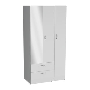 English Elm Riverside Mirrored Armoire with Three Doors, Two Drawers, Four Shelves and Hanging Rod for Wardrobe Organization White 71 L x 16.9 W x 3.9 H B070S00216