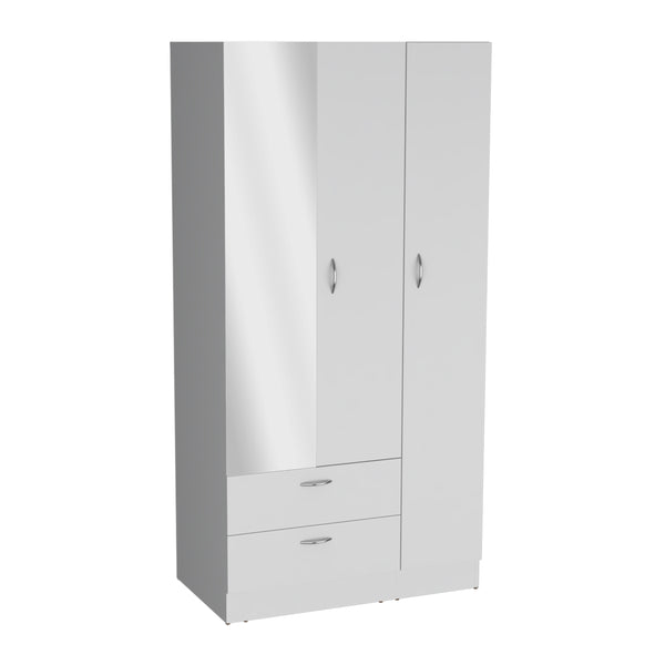 English Elm Riverside Mirrored Armoire with Three Doors, Two Drawers, Four Shelves and Hanging Rod for Wardrobe Organization White 71 L x 16.9 W x 3.9 H B070S00216
