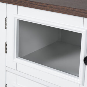 English Elm K&k Farmhouse Rolling Kitchen Island with Barn Doors Power Outlet and Drop Leaf White N707S300277W