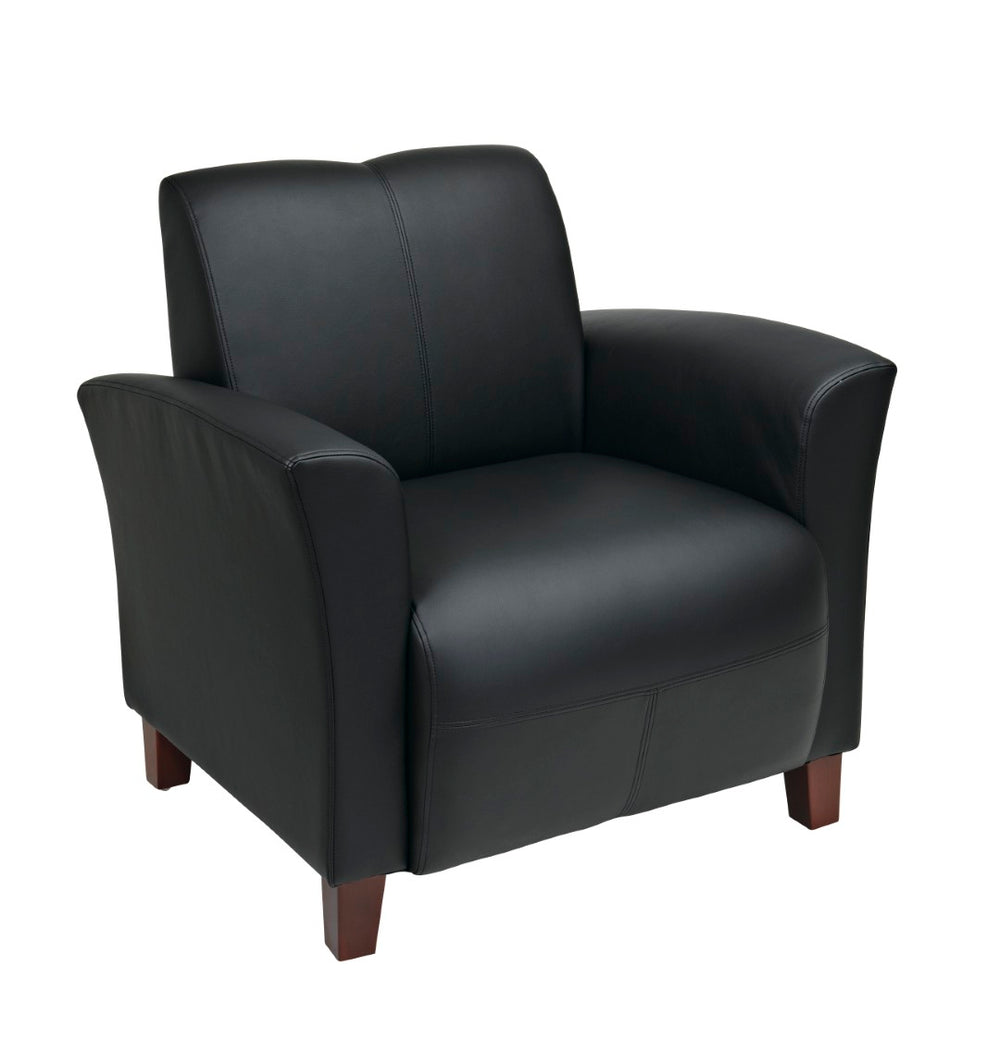 OSP Home Furnishings Black Bonded Leather Club Chair with Solid Wood Legs for Living Room or Office Use SL2271EC3