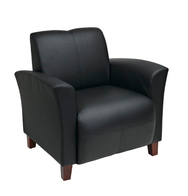 OSP Home Furnishings Black Bonded Leather Club Chair with Solid Wood Legs for Living Room or Office Use SL2271EC3