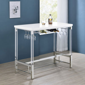 English Elm Tonneson White Acrylic Leg Bar Table with Silver Trestle, Wine Rack & Stemware Holders, 47" B062P299943