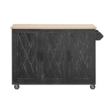 English Elm K&K 51.2"W Geometric Twill Stripe Textured Design Kitchen Island With Drop Leaf, Farmhouse Kitchen Island On Wheels With Internal Storage Rack, Rolling Kitchen Cart With Towel Rack For Kitchen, Black