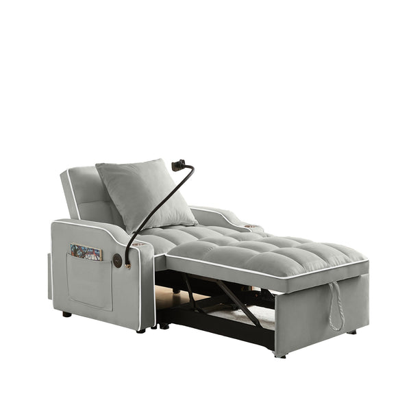 English Elm 3-in-1 Convertible Sofa Bed with USB & Type-C Ports, Cup Holders, Adjustable Backrest for Small Spaces Grey W2151142230