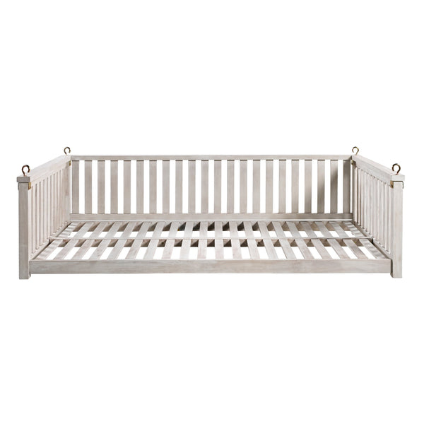 English Elm Topmax Acacia Wood Porch Swing Bed Sloped Frame Outdoor Lounger for Backyard Patio White WF319383AAK