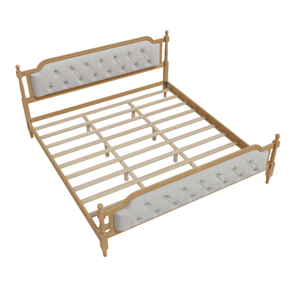 English Elm Traditional Solid Wood Bed Frame with Tufted Upholstered Headboard, No Box Spring Needed, Sturdy 400 lb Capacity Walnut 83.5 L x 22.25 W x 10.4 H N701P242572N