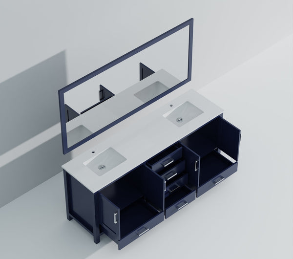 English Elm Navy Double Bath Vanity 84" W x 22" D with Cultured Marble Top, Soft-Close Drawers, Mirror Set B2731S00900