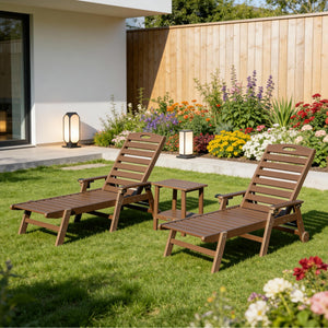 English Elm Pool Chaise Lounge Set Two Chairs Hdpe Outdoor Reclining Patio Sunbathing Furniture Brown W1859S00217