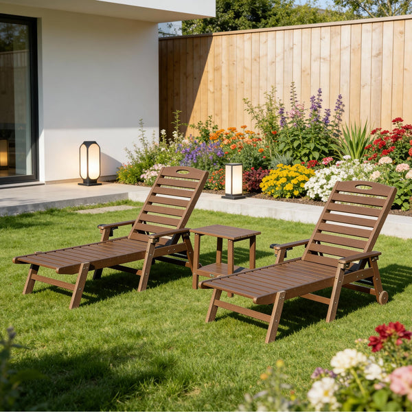 English Elm Pool Chaise Lounge Set Two Chairs Hdpe Outdoor Reclining Patio Sunbathing Furniture Brown W1859S00217
