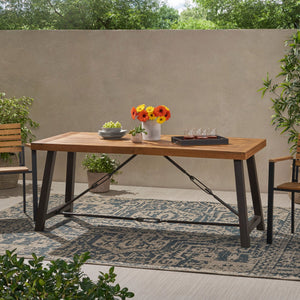 English Elm Outdoor Acacia Wood Slatted Dining Table Seats Six with Iron Base for Patio 57239.00