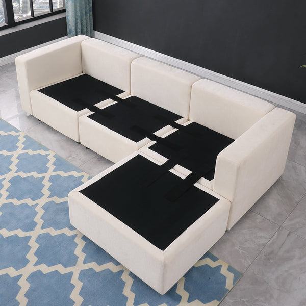 English Elm Modular Sectional Sofa: Versatile U-Shaped Couch With Ottomans For Stylish Living Room Comfort W1123S00036