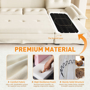 English Elm 109.5" Oversized U-shaped Sectional Sleeper Chenille Modular Sofa with Usb Ports Beige+White W1885S00438
