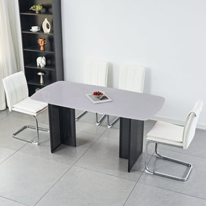 English Elm Modern Pu Leather Cantilever Dining Chairs Set of 4 with Steel Arc Frame for Kitchen White W5123P454222