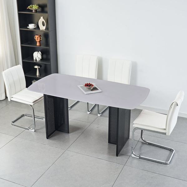 English Elm Modern Pu Leather Cantilever Dining Chairs Set of 4 with Steel Arc Frame for Kitchen White W5123P454222