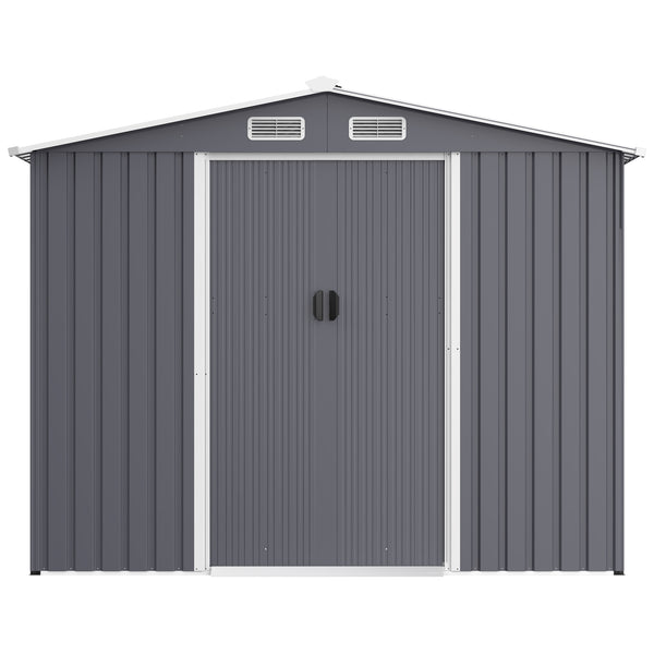English Elm Outdoor Galvanized Steel Storage Shed 8x12 Ft with Sliding Doors and Air Vent W2911S00005