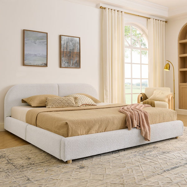 English Elm King Upholstered Storage Bed Curved Headboard Circle Yarn Fabric Modern Minimalist Frame Beige W487S00473