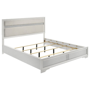English Elm Randall Glam Eastern King Bedroom Set White Lacquer Crystal Hardware Tufted Bed B062S01788