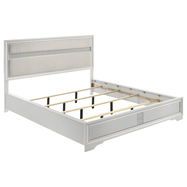 English Elm Randall Glam Eastern King Bedroom Set White Lacquer Crystal Hardware Tufted Bed B062S01788