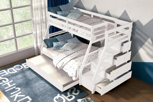 English Elm White Transitional Twin Over Full Bunk Bed With Built-In Drawers, Safety Rails & Space-Saving Design B2741S00494-GIGA