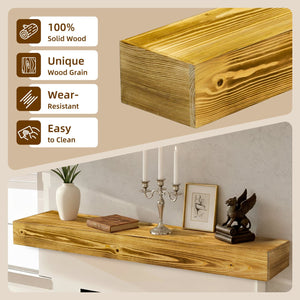 English Elm 60" Solid Pine Floating Mantel Shelf with Concealed Brackets for Rustic Living Rooms Natural Wood+Caramel W3204P429119