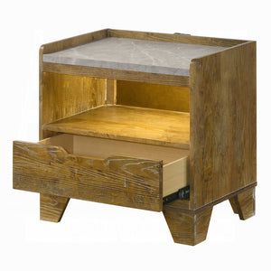 English Elm Transitional Aspen Brown Wood Nightstand with Led Shelf Usb Charging and Storage Drawer B2741P411507