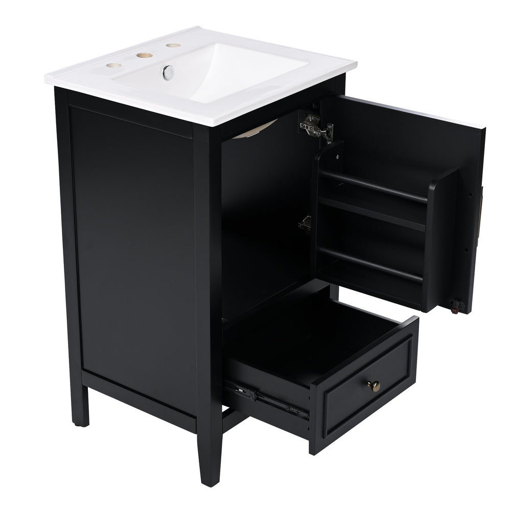 English Elm 20" Bathroom Vanity with Sink and Ceramic Top, Modern Freestanding Cabinet with Drawer & Shelf Storage, Adjustable Feet for Stability and 200lb Capacity Black N725P192821B