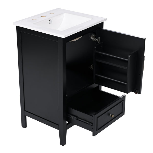 English Elm 20" Bathroom Vanity with Sink and Ceramic Top, Modern Freestanding Cabinet with Drawer & Shelf Storage, Adjustable Feet for Stability and 200lb Capacity Black N725P192821B