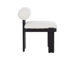 Sunpan Horris Dining Chair - Modern Louis Cream Armchair With Geometric Lines & Sleek Black Aluminum Frame Cream Fabric 112169