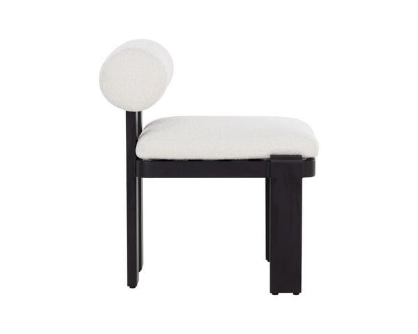 Sunpan Horris Dining Chair - Modern Louis Cream Armchair With Geometric Lines & Sleek Black Aluminum Frame Cream Fabric 112169