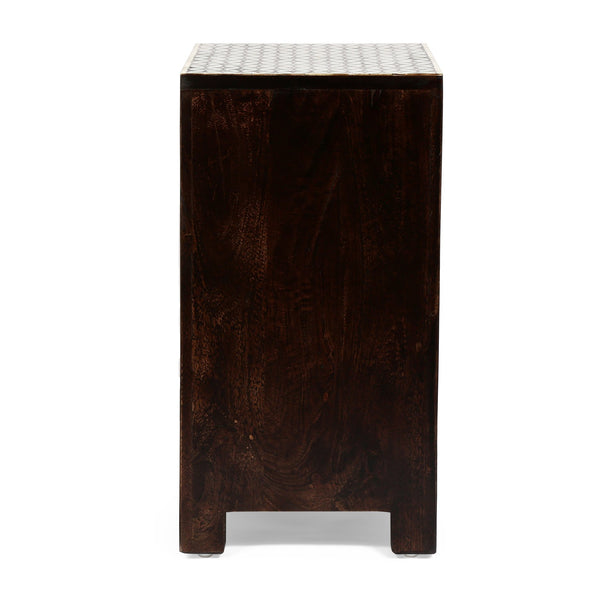 English Elm Christopher Knight Home® - WOODEN Mango Wood 3-Drawer Bone Inlay Nightstand in Black-Dark Walnut — Handcrafted Boho Accent Table 69348.00DWALBLK