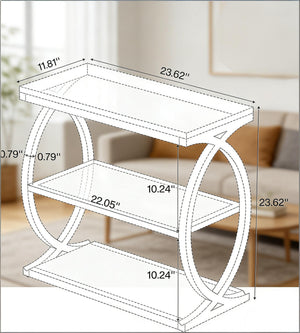 English Elm Bedside Three Tier Industrial End Table with Wood Grain Shelves and Black Metal Frame T3971P470461