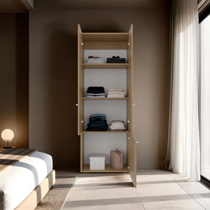English Elm Soham Closet System Duo Macadamia Beige - 3-Door Engineered Wood Organizer with 5 Adjustable Shelves Durable Elegance B092P360639