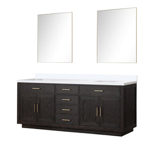English Elm Black Oak Double Bath Vanity Set - 84" W X 22" D With White Quartz Top & 36" Frameless Mirrors B2731S02147