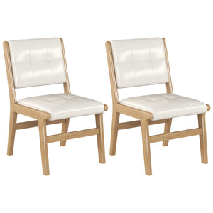 English Elm Hengming PU dining chair with wooden legs, armless space-saving design, elegant stitched backrest, durable easy-clean seating suitable for modern homes White W212P163424