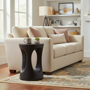 English Elm 14 Inch Handcrafted Mgo Cylinder Side Table Matte Black for Indoor Outdoor Spaces N772P390735B