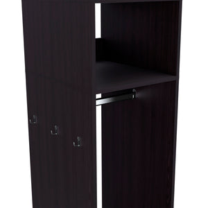 English Elm Armoire With Full-Length Mirror, 3 Spacious Shelves & 4 Rolling Wheels For Stylish Storage Solutions B097P250843