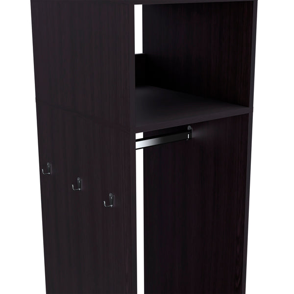 English Elm Armoire With Full-Length Mirror, 3 Spacious Shelves & 4 Rolling Wheels For Stylish Storage Solutions B097P250843