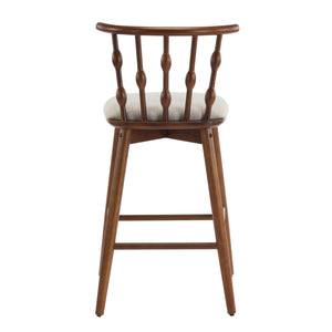 English Elm Christopher Knight Home® - Doria Sculptural Hourglass Back Barstool Set of 2 — Durable Rubberwood Frame, Plush Fabric Seat, Stylish Modern Appeal Beige,Walnut N775P299416W