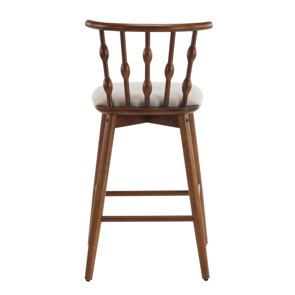 English Elm Christopher Knight Home® - Doria Sculptural Hourglass Back Barstool Set of 2 — Durable Rubberwood Frame, Plush Fabric Seat, Stylish Modern Appeal Beige,Walnut N775P299416W