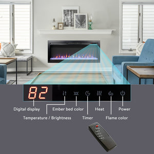 English Elm 44 Inch Recessed Electric Fireplace with Led Flame Heater and Remote for Living Rooms W1769P171421