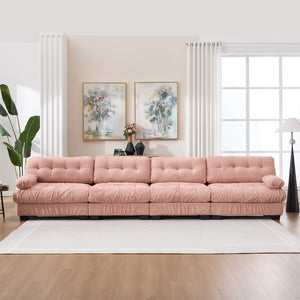 English Elm Modular Cloud Sectional Sofa Flannelette Upholstered Deep Seat with Plush Round Armrests Pink W2120S00044