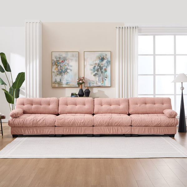 English Elm Modular Cloud Sectional Sofa Flannelette Upholstered Deep Seat with Plush Round Armrests Pink W2120S00044