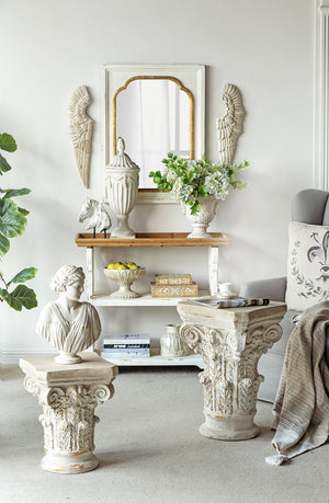 English Elm 14x14x17.5" Ornate Column Pedestal with Scrollwork Gold Accents French Country Decor W2078P484427