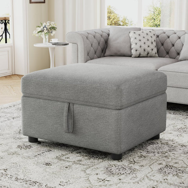 English Elm 26.6" Chenille Lift Top Storage Ottoman Wide Seat Footrest for Living Room or Bedroom Gray N719P264008E