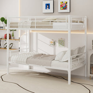 English Elm Twin Metal Bunk Bed for Kids Durable Sturdy Frame with Guardrails & Ladder, Convertible to 2 Beds White W1935P300320