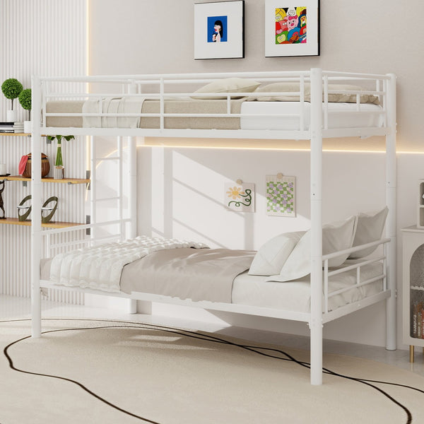 English Elm Twin Metal Bunk Bed for Kids Durable Sturdy Frame with Guardrails & Ladder, Convertible to 2 Beds White W1935P300320