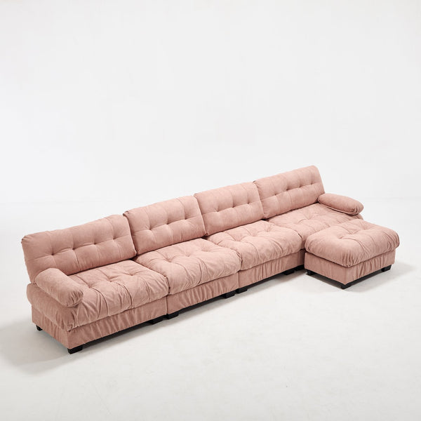 English Elm Modular Cloud Sofa Deep Seat Flannelette Sectional with Round Armrests for Living Room Pink W2120S00048
