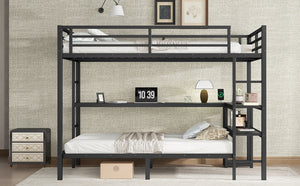 English Elm Full Over Twin Bunk Bed With Integrated Desk, Led Lighting & Usb Ports, Versatile Black Metal Design W1580S00127