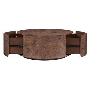 English Elm Burl Veneer Round Coffee Table Swivel Top Two Drawers Walnut Living Room N735P387206D
