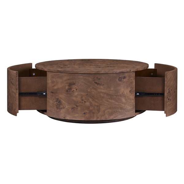 English Elm Burl Veneer Round Coffee Table Swivel Top Two Drawers Walnut Living Room N735P387206D